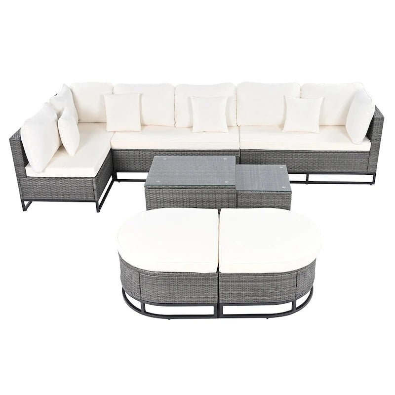 Ensemble de canapé en osier d'extérieur 7 pièces, ensemble sectionnel en rotin à combinaison libre, ensembles de meubles de patio avec table basse