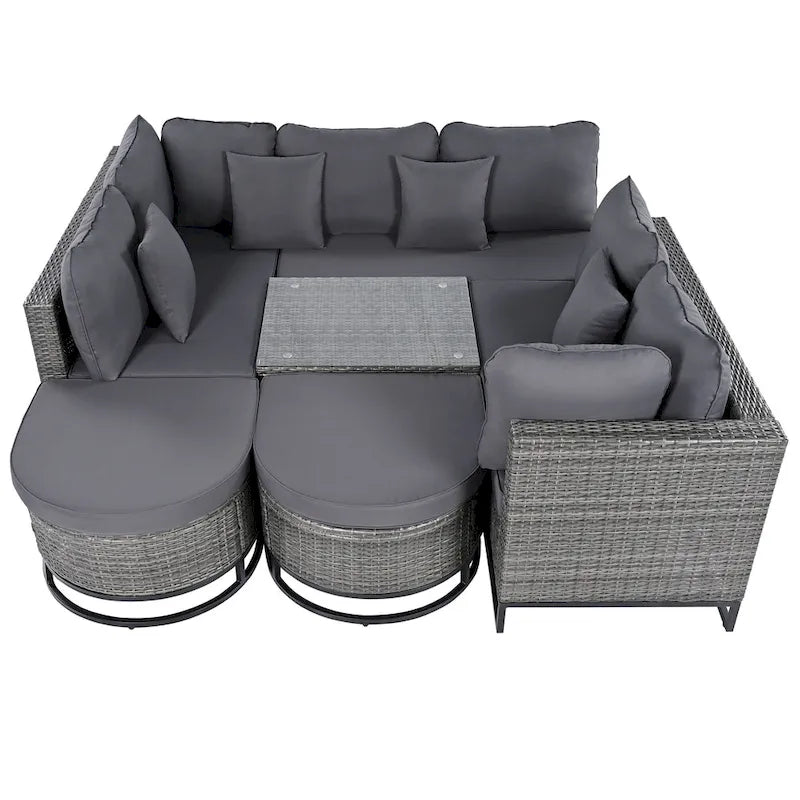 Ensemble de canapé en osier d'extérieur 7 pièces, ensemble sectionnel en rotin à combinaison libre, ensembles de meubles de patio avec table basse
