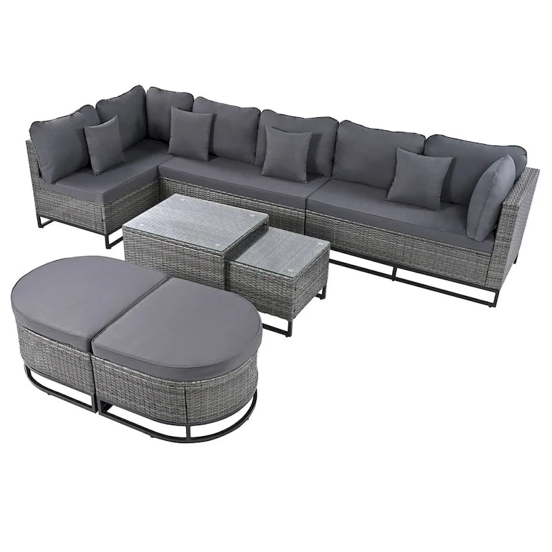 Ensemble de canapé en osier d'extérieur 7 pièces, ensemble sectionnel en rotin à combinaison libre, ensembles de meubles de patio avec table basse