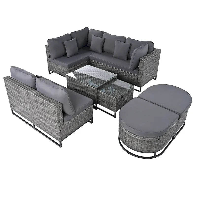 Ensemble de canapé en osier d'extérieur 7 pièces, ensemble sectionnel en rotin à combinaison libre, ensembles de meubles de patio avec table basse