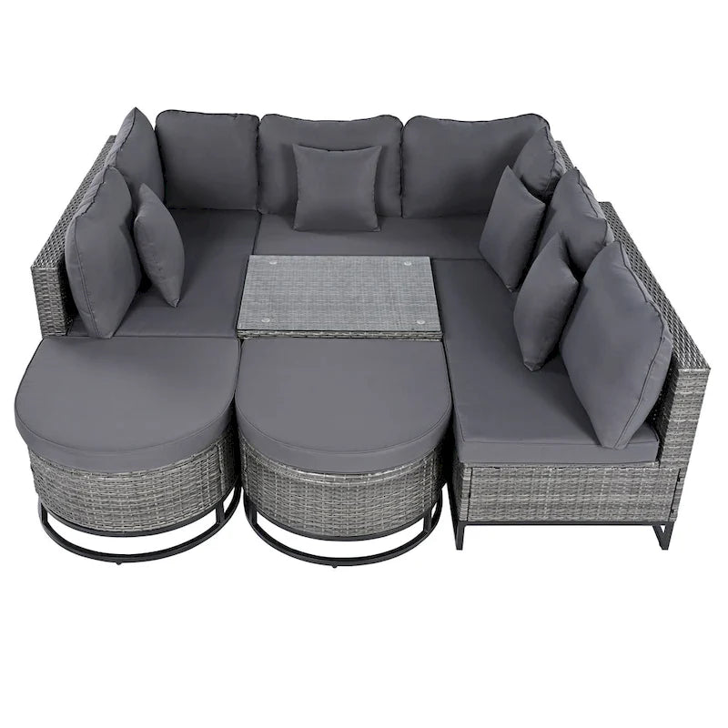 Ensemble de canapé en osier d'extérieur 7 pièces, ensemble sectionnel en rotin à combinaison libre, ensembles de meubles de patio avec table basse