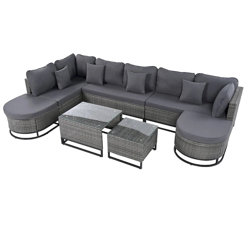 Ensemble de canapé en osier d'extérieur 7 pièces, ensemble sectionnel en rotin à combinaison libre, ensembles de meubles de patio avec table basse