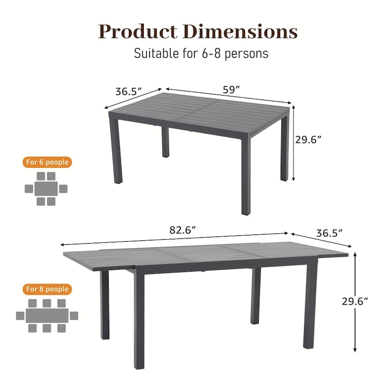 Chaises et table extensible pour salle à manger d'extérieur