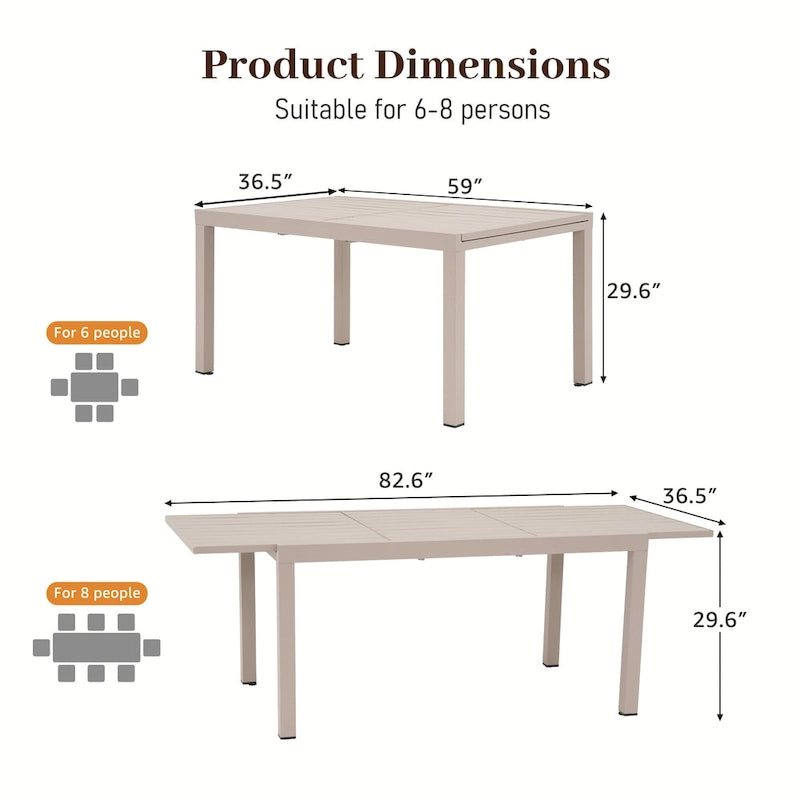 Chaises et table extensible pour salle à manger d'extérieur