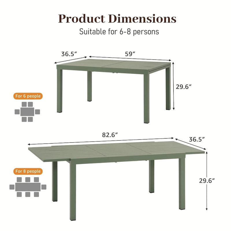 Chaises et table extensible pour salle à manger d'extérieur