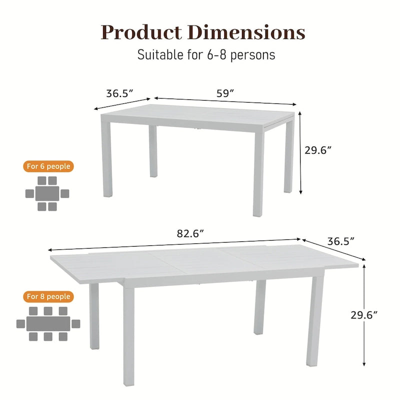 Chaises et table extensible pour salle à manger d'extérieur