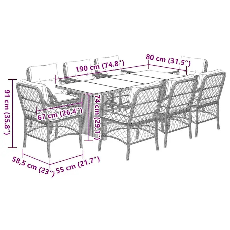 vidaXL Ensemble de salle à manger d'extérieur avec coussins Table et chaises 7 pièces en résine tressée