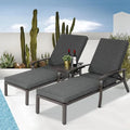 Chaises longues inclinables d'extérieur en aluminium de 3 pièces (ensemble de 2) avec table et coussins