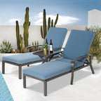 Chaises longues inclinables d'extérieur en aluminium de 3 pièces (ensemble de 2) avec table et coussins