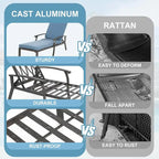 Chaises longues inclinables d'extérieur en aluminium de 3 pièces (ensemble de 2) avec table et coussins