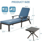 Chaises longues inclinables d'extérieur en aluminium de 3 pièces (ensemble de 2) avec table et coussins