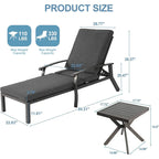 Chaises longues inclinables d'extérieur en aluminium de 3 pièces (ensemble de 2) avec table et coussins