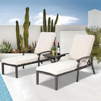 Chaises longues inclinables d'extérieur en aluminium de 3 pièces (ensemble de 2) avec table et coussins