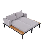 Chaise longue de jardin en métal, lit de repos extérieur 2 en 1 rembourré, chaise longue de jardin, chaise longue de piscine