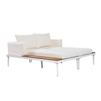 Chaise longue de jardin en métal, lit de repos extérieur 2 en 1 rembourré, chaise longue de jardin, chaise longue de piscine