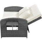 Chaise longue double en rotin PE, lit de jour inclinable pour 2 personnes avec dossier réglable et coussins, transat de jardin