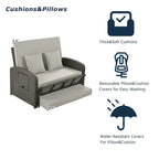 Chaise longue double en rotin PE, lit de jour inclinable pour 2 personnes avec dossier réglable et coussins, transat de jardin