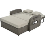 Chaise longue double en rotin PE, lit de jour inclinable pour 2 personnes avec dossier réglable et coussins, transat de jardin