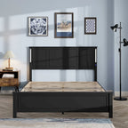 Lit plateforme Queen Size avec tête de lit en bois et chargeur