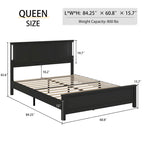 Lit plateforme Queen Size avec tête de lit en bois et chargeur