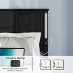 Lit plateforme Queen Size avec tête de lit en bois et chargeur