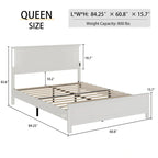 Lit plateforme Queen Size avec tête de lit en bois et chargeur