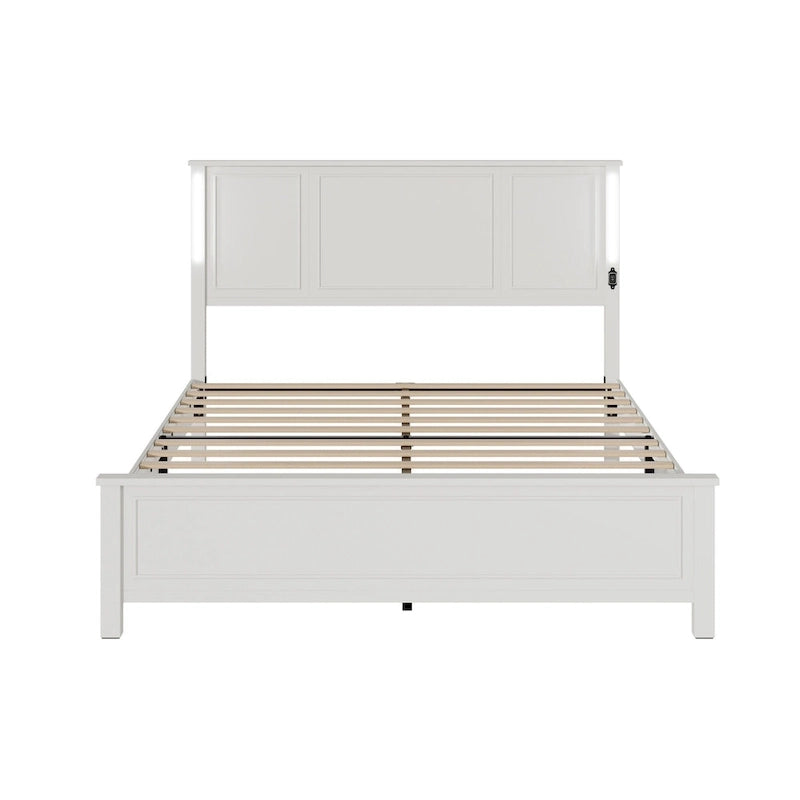 Lit plateforme Queen Size avec tête de lit en bois et chargeur