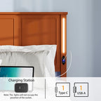 Lit plateforme Queen Size avec tête de lit en bois et chargeur