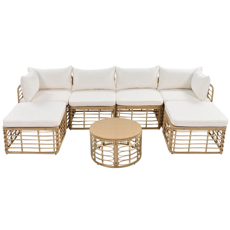 Ensemble de canapé d'angle modulable 7 pièces en osier pour l'extérieur avec table basse, combinaison libre