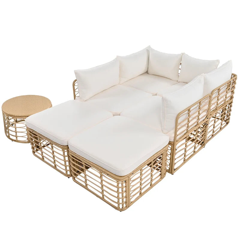 Ensemble de canapé d'angle modulable 7 pièces en osier pour l'extérieur avec table basse, combinaison libre