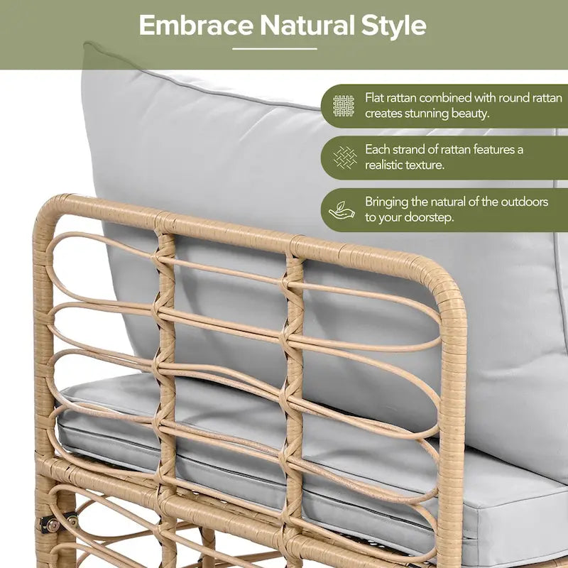 Ensemble de canapé d'angle modulable 7 pièces en osier pour l'extérieur avec table basse, combinaison libre