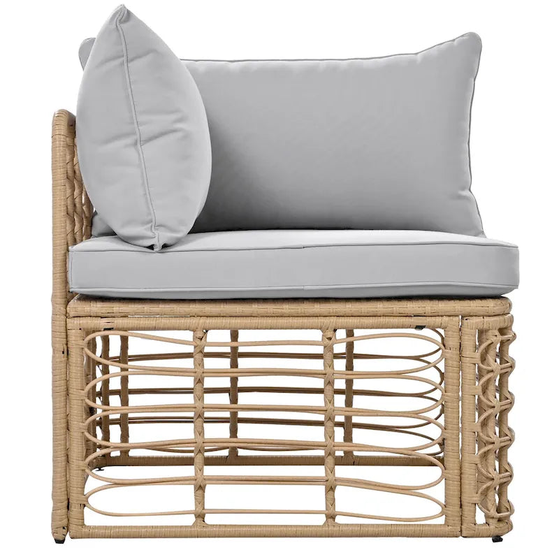 Ensemble de canapé d'angle modulable 7 pièces en osier pour l'extérieur avec table basse, combinaison libre