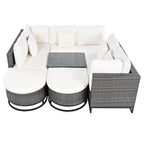 Ensemble de canapé d'extérieur modulaire 7 pièces en rotin avec table basse, combinaison libre