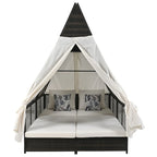 Lit de repos de jardin en rotin avec tente triangulaire, dossier réglable et rideaux