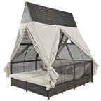Lit de repos de jardin en rotin avec tente triangulaire, dossier réglable et rideaux
