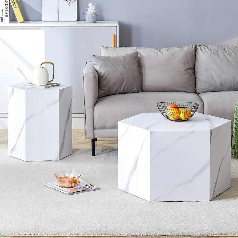 Ensemble de 2 tables basses hexagonales modernes avec cadre en MDF pour le salon