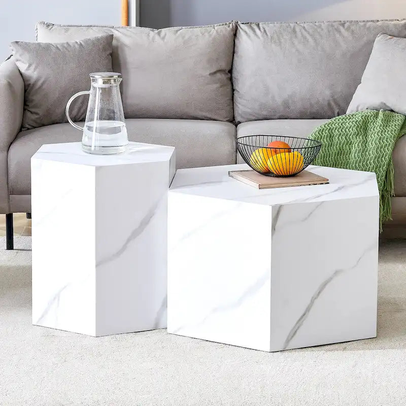 Ensemble de 2 tables basses hexagonales modernes avec cadre en MDF pour le salon