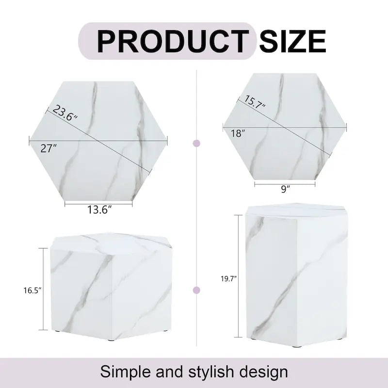 Ensemble de 2 tables basses hexagonales modernes avec cadre en MDF pour le salon