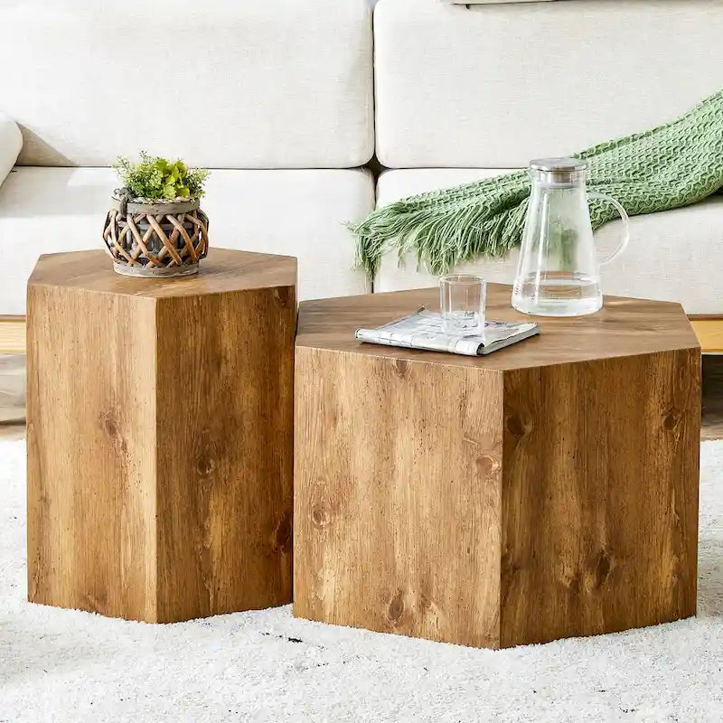 Ensemble de 2 tables basses hexagonales modernes avec cadre en MDF pour le salon