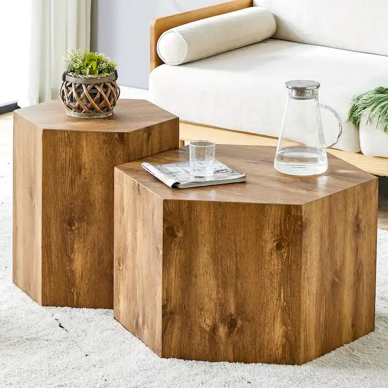 Ensemble de 2 tables basses hexagonales modernes avec cadre en MDF pour le salon
