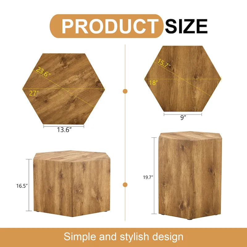 Ensemble de 2 tables basses hexagonales modernes avec cadre en MDF pour le salon