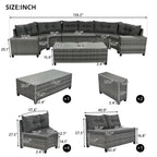 Ensemble de canapé d'angle incurvé en osier 8 pièces pour l'extérieur avec table basse