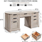 Bureau de direction de ferme de 60 po, Bureau d'ordinateur de maison en bois