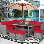 Ensemble de salle à manger Costway 7 pièces en rotin pour terrasse, canapé sectionnel et pouf - Voir détails