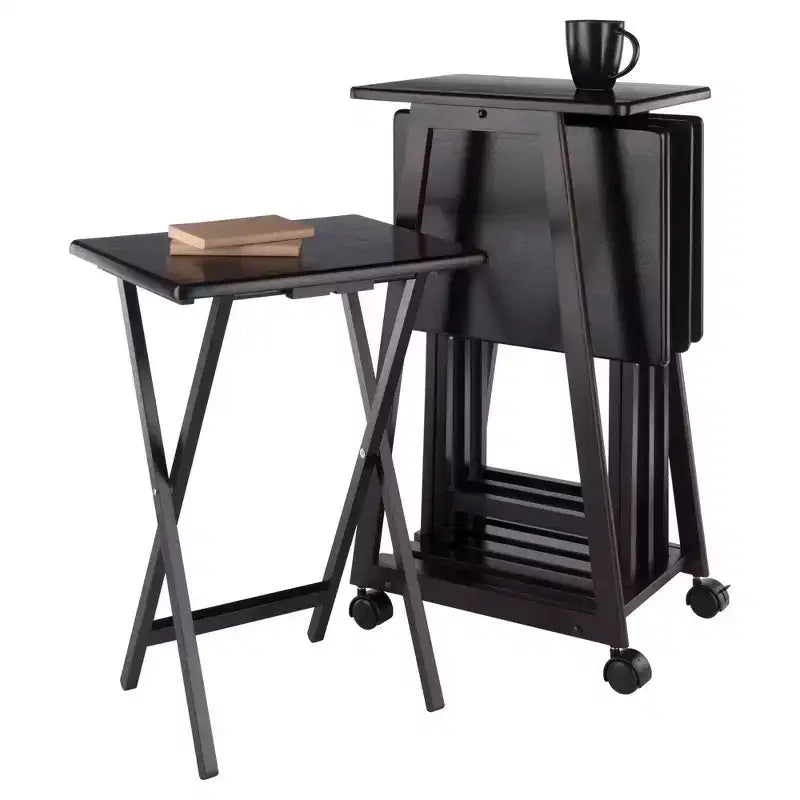 Winsome Lot de 5 Tables d'appoint Adriel Café : Style transitionnel, Piètement 4 pieds, Bois composite, Chariot de rangement inclus