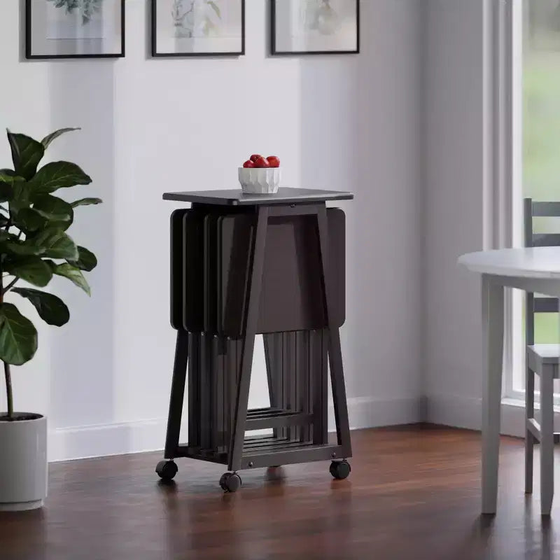 Winsome Lot de 5 Tables d'appoint Adriel Café : Style transitionnel, Piètement 4 pieds, Bois composite, Chariot de rangement inclus