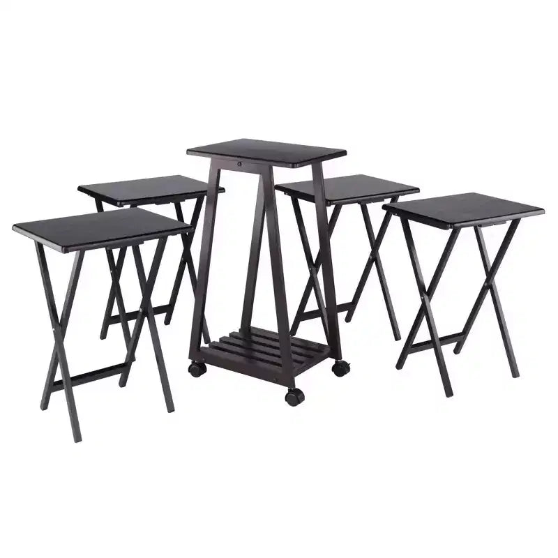 Winsome Lot de 5 Tables d'appoint Adriel Café : Style transitionnel, Piètement 4 pieds, Bois composite, Chariot de rangement inclus