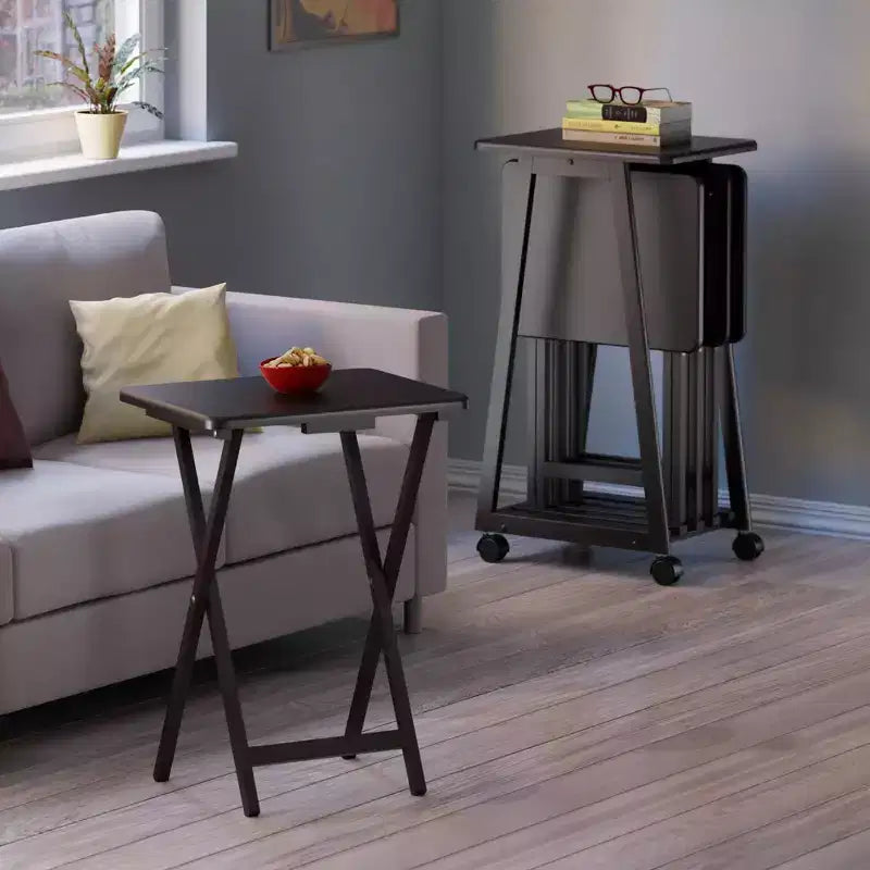 Winsome Lot de 5 Tables d'appoint Adriel Café : Style transitionnel, Piètement 4 pieds, Bois composite, Chariot de rangement inclus