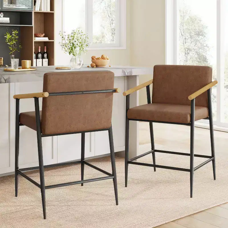 Christopher Knight Home, lot de 2 tabourets de comptoir Ruby Mid-Century Modern, rembourrés avec cadre en fer, hauteur comptoir, marron
