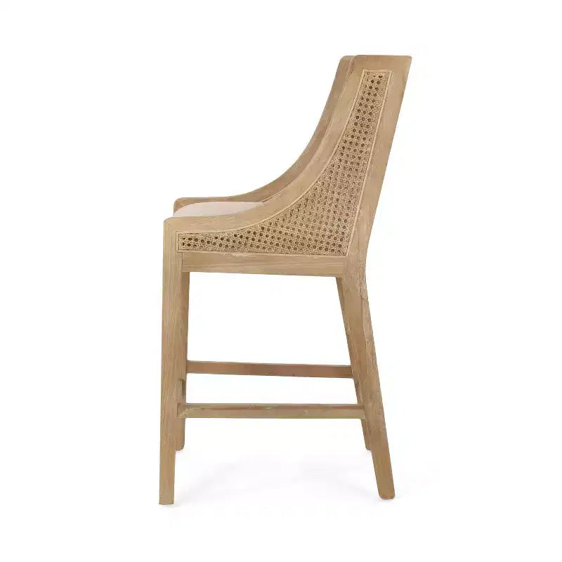 Tabouret de bar Christopher Knight Home Cataldo en bois et rotin, hauteur comptoir, 64,8 cm, beige/naturel